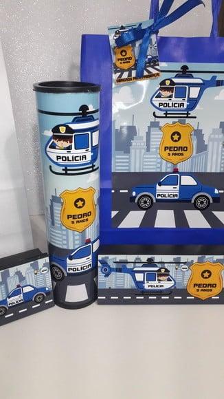 Kit Sacolinha + Domino + Pega Varetas Tema Policia