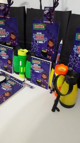 Kit Sacolinha+binoculo+lanterna+lupa+bloquinho+ Lápis