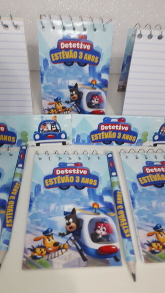 Lembrancinha Detetive Labrador Bloquinho Mini Lápis + Lapela
