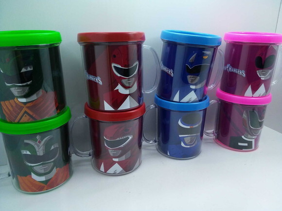 Lembrancinha Power Rangers Caneca Acrilica com Tampa de Rosquear