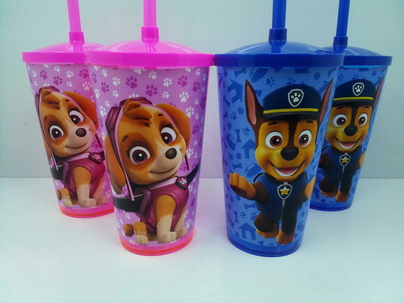 Lembrancinha Patrulha Canina Copo com Tampa e Canudo 500 ml