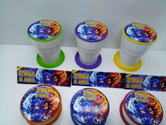 Lembrancinha Sonic Copo Retratil ou Copo Sanfonado