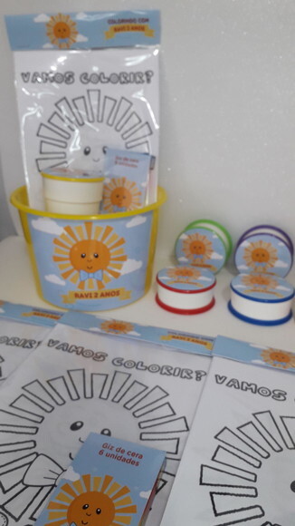 Lembrancinha Raio de Sol Kit Balde de Pipoca + Copo Retratil + Ki