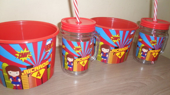 Lembrancinha Herois Kit Balde de Pipoca 1,5l+ Caneca Tampa e Canu