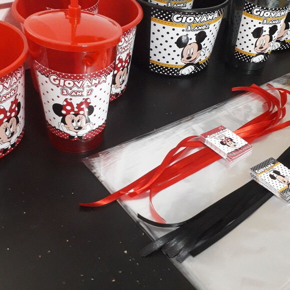 Lembrancinha Mickey e Minnie Kit Balde de Pipoca de 1,5 Litro + C