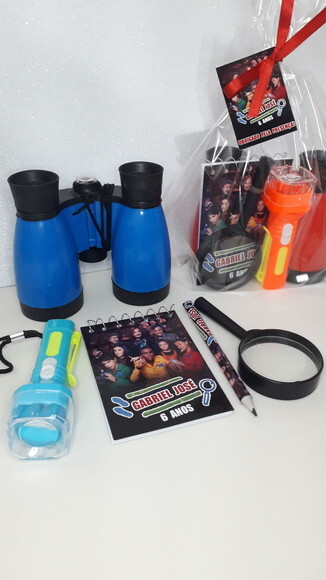 Kit Binoculo + Lanterna + Lupa + Bloquinho + Mini Lápis