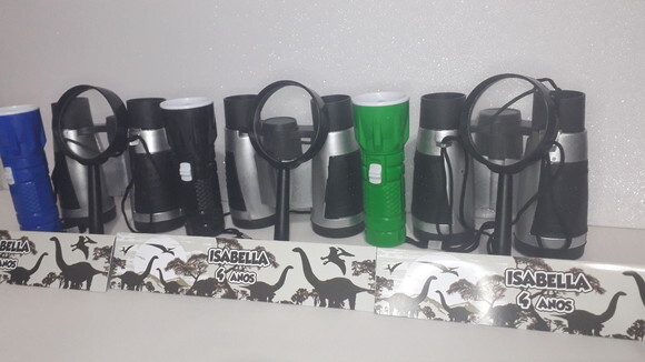 Kit Binoculo Prata + Lanterna + Lupa Tema Dinossauro
