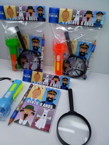 Kit Bloquinho + Mini Lápis + Lanterna + Lupa Tintim
