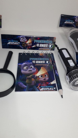 Lembrancinha Misterios Animais Kit Bloquinho + Mini Lápis + Lant