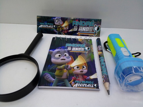 Lembrancinha Misterios Animais Kit Bloquinho + Mini Lápis + Lant