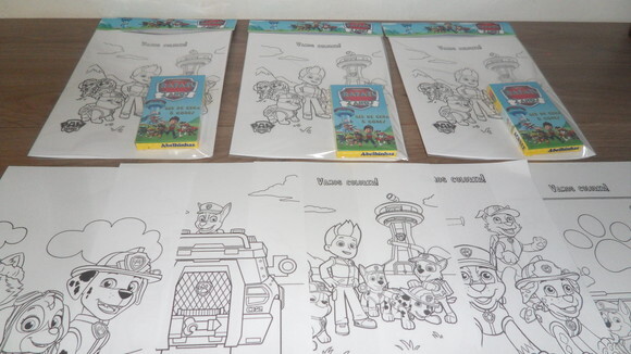 Kit c/ 6 Desenhos para Colorir e Giz de Cera Patrulha Canina