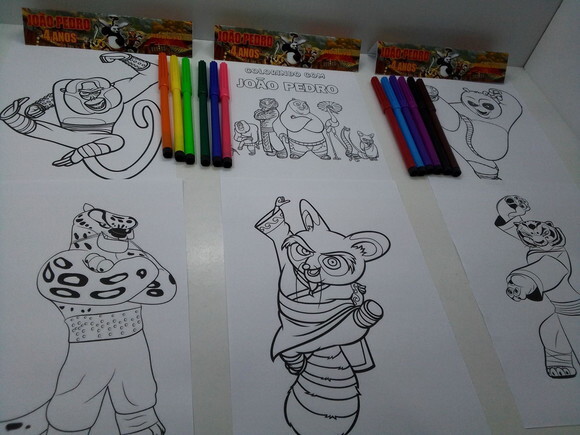 Kit de Desenhos para Colorir com 6 Canetinhas Kung Fu Panda