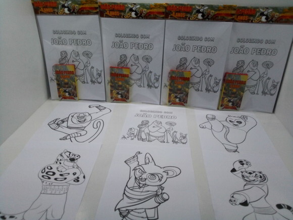 Kit de Desenhos para Colorir com Giz de Cera Kung Fu Panda