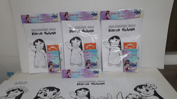 Kit de Desenhos para Colorir com Giz de Cera Lilo e Stitch