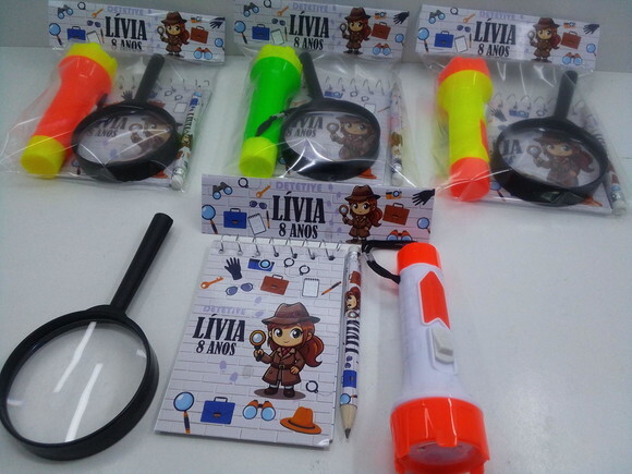 Kit Detetive Bloquinho+mini Lápis+lanterna+lupa