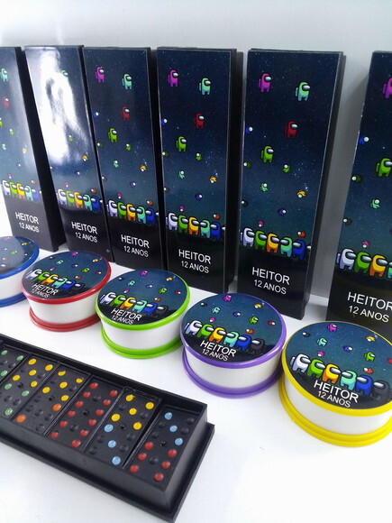 Kit Domino e Copo Retratil Tema Among Us