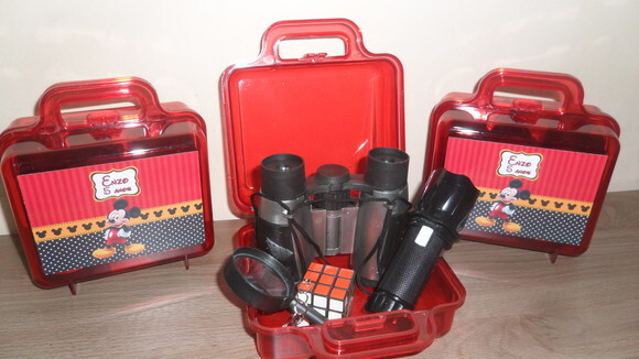 Kit Maletinha Binoculo Prata + Lupa + Lanterna + Lupa + Cubo