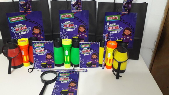 Kit Sacolinha+binoculo+lanterna+lupa+bloquinho+ Lápis