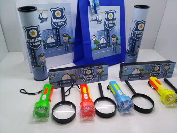 Lembrancinha tema Policial Kit Sacolinha + domino + pega Varetas 
