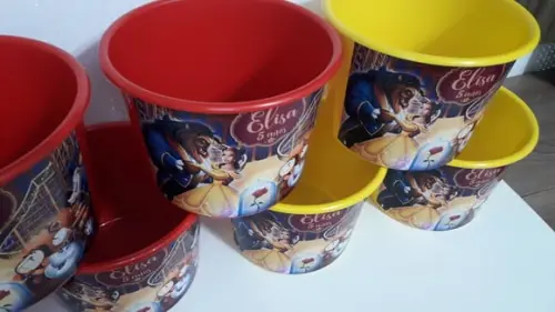 Balde de Pipoca 1,5l Personalizado a Bela e Fera