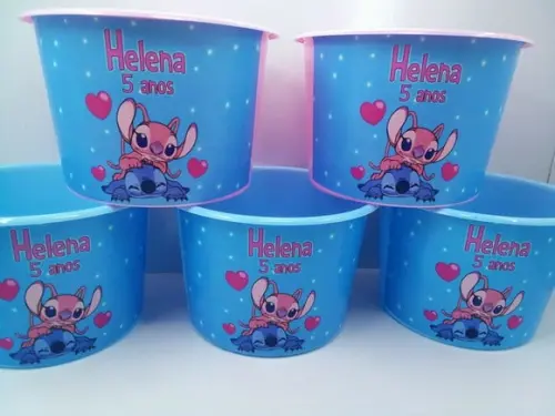 Balde de Pipoca 1,5l Tema Stitch e Angel