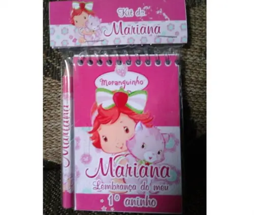 Bloquinho Mini Lápis + Lapela Tema Moranguinho