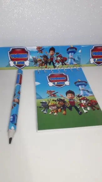 Bloquinho Mini Lápis + Lapela Tema Patrulha Canina