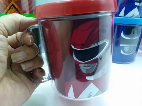 Caneca Acrilica com Tampa de Rosquear Tema Power Rangers