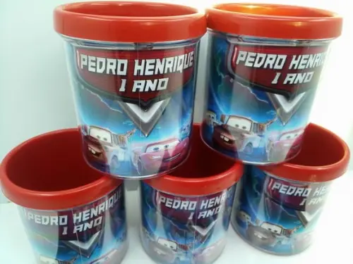 Caneca Acrilica para Foto Tampa de Rosquear Tema Carros