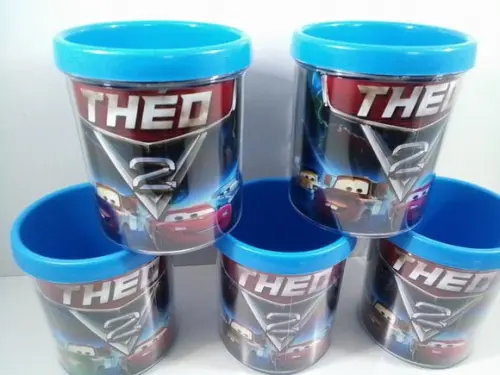 Caneca Acrilica para Foto Tampa de Rosquear Tema Carros