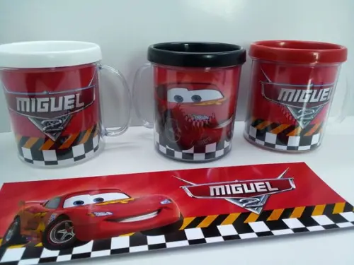 Caneca Acrilica para Foto Tampa de Rosquear Tema Carros