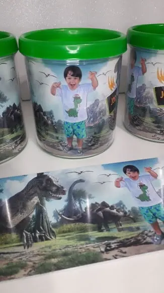 Caneca Acrilica para Foto Tampa de Rosquear Tema Dinossauro