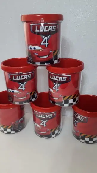 Caneca Acrilica para Foto Tampa de Rosquear Tema Carros