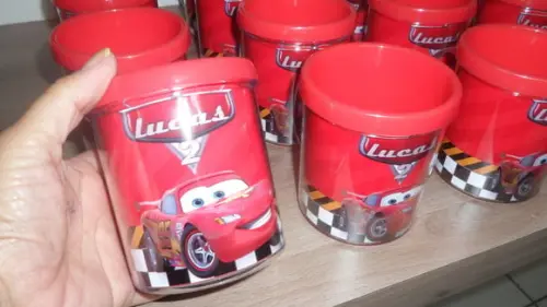 Caneca Acrilica para Foto Tampa de Rosquear Tema Carros