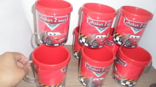 Caneca Acrilica para Foto Tampa de Rosquear Tema Carros