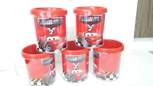 Caneca Acrilica para Foto Tampa de Rosquear Tema Carros
