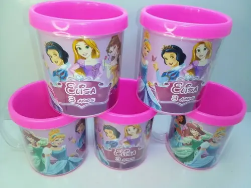 Caneca Acrilica para Foto Tampa de Rosquear Tema Princesas