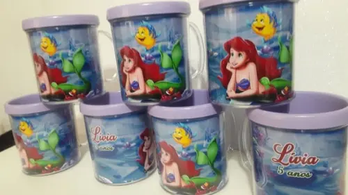 Caneca Acrilica para Foto Tampa de Rosquear Tema Peq. Sereia