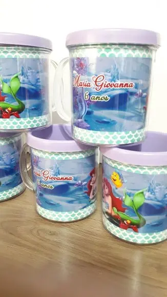 Caneca Acrilica para Foto Tampa de Rosquear Tema Peq. Sereia