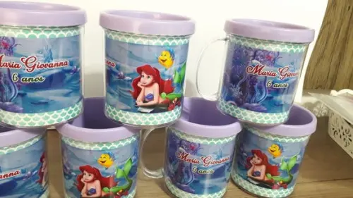 Caneca Acrilica para Foto Tampa de Rosquear Tema Peq. Sereia