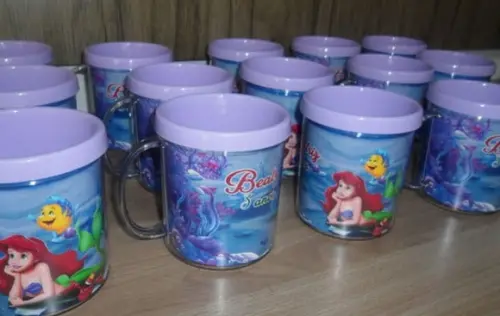 Caneca Acrilica para Foto Tampa de Rosquear Tema Peq. Sereia