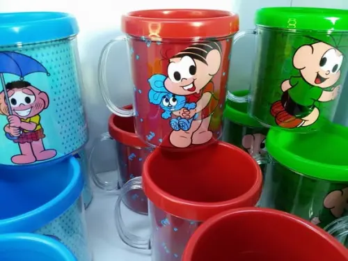 Caneca Acrilica para Foto Tampa de Rosquear Turma da Monica