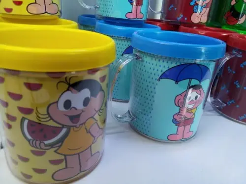 Caneca Acrilica para Foto Tampa de Rosquear Turma da Monica
