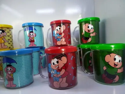 Caneca Acrilica para Foto Tampa de Rosquear Turma da Monica