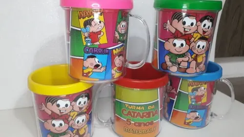 Caneca Acrilica para Foto Tampa de Rosquear Turma da Monica