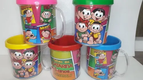 Caneca Acrilica para Foto Tampa de Rosquear Turma da Monica