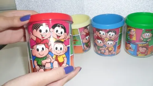 Caneca Acrilica para Foto Tampa de Rosquear Turma da Monica
