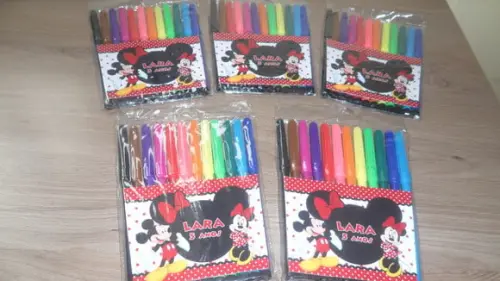Canetinhas Kit com 12 Cores Tema Minnie e Mickey