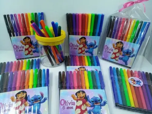 Canetinhas Kit com 12 Cores Tema Lilo e Stitch