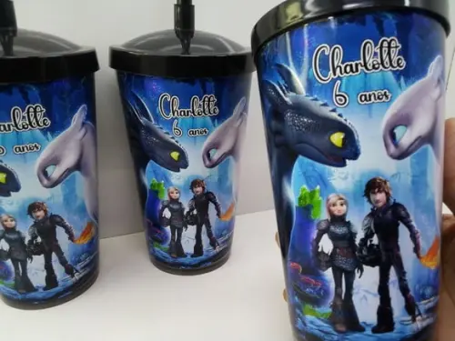 Copo com Tampa e Canudo 500 ml Como Treinar Seu Dragão